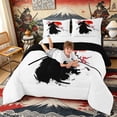 thumbnail image 3 of Manfei Ink Samurai Full Size Comforter Sets for Boys Men, Sakura Sword Bedding Sets, Black Red Pink, Black Reversible 3 Pieces, 1 Comforter and 2 Pillowcases, 3 of 6