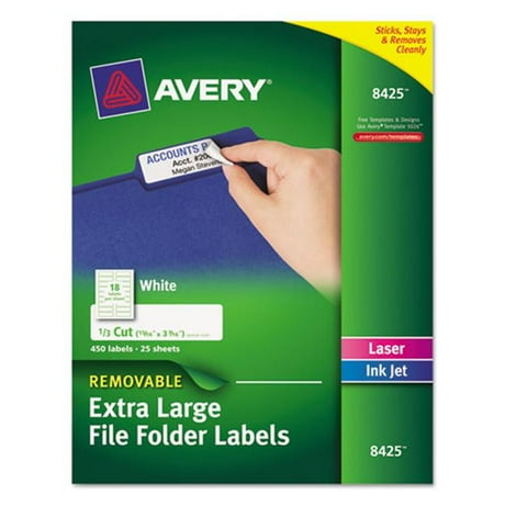 Avery-Dennison 8425 Removable 0.3 Cut File Folder Labels, White