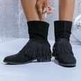 thumbnail image 5 of kakina CMSX Western Cowboys Boots for Women,Fashion Fringe Tassel Cowgirls Ankle Booties Pointy Toe Chunky Block Heel Zipper Short Boots9.5(43), 5 of 9
