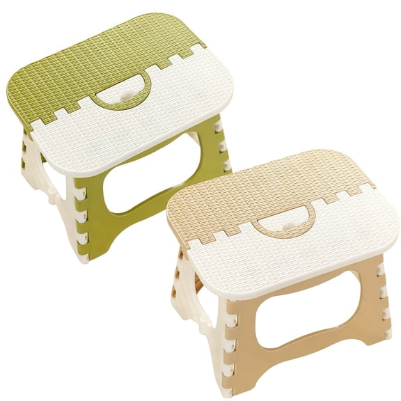 2PCS Compact Bamboo Folding Stool in Two-Tone for Outdoor and Fishing Use