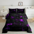 thumbnail image 3 of Neon Black Purple Comforter Set Full Abstract Geometric Grid Checkered Bedding Set Teen Women Glowing Stereoscopic Plaid Down Comforter 3D Square Quilt Duvet, 3 of 7