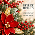 thumbnail image 3 of 24 Inch Artificial Christmas Wreath with “Merry Christmas” Sign, Red Poinsettia Flowers, Red Berries, Gold Accents and Festive Ribbon Bow, Holiday Door Decor, 3 of 9