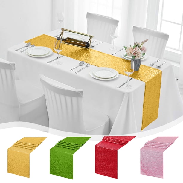 Camino de Mesa de Boda Brillante 12x71 Pulgadas, Bandera de Mesa de Lentejuelas para Fiestas, Decoración de Nylon Brillante en Oro Rosa Rojo Verde, 1 Pieza