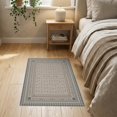 thumbnail image 3 of ODIKA 2'x3' Blue Beige Geometric Border Design Washable Throw Rug Elegant Pattern with Modern Square Motifs for Hallway, Study Room, Non-Slip Low Profile, Flatwoven, 3 of 7