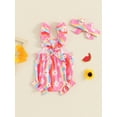 thumbnail image 4 of Musuos Baby Girls Summer Cute Romper 3-24Months Flying Sleeve Floral/Strawberry Print Bodysuit with Headband, 4 of 8