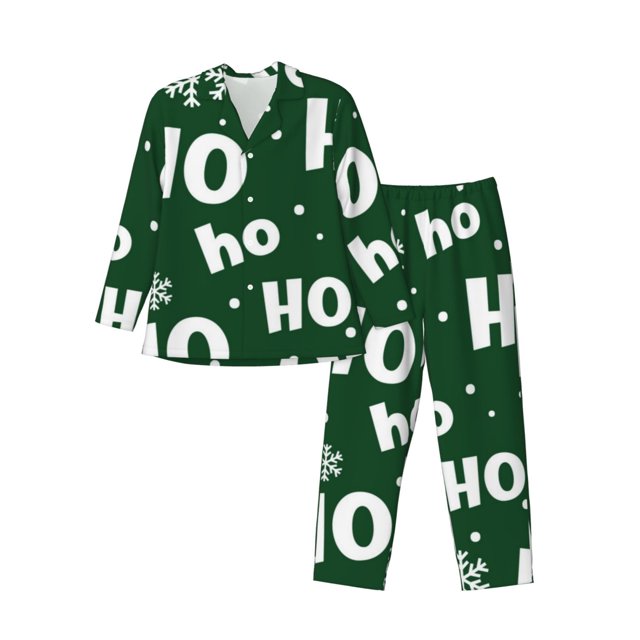 Balery Ho Ho Ho A Pijama para Hombre de Dos Piezas con Manga Larga, Conjunto de Dormir y Descanso Suave con Bolsillos-X-Large