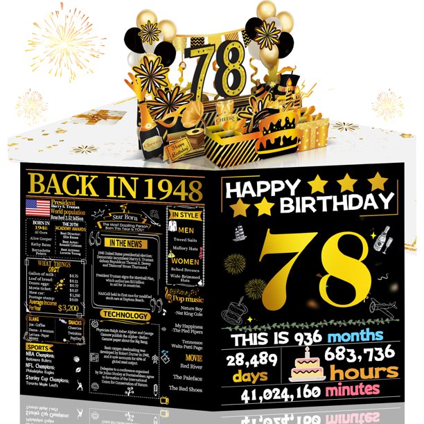Tarjeta de cumpleaños Joycard 78th para mujeres y hombres con diseño desplegable en 3D