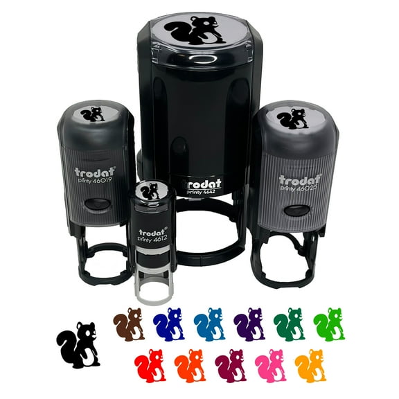 Sitting Squirrel Cartoon Critter Self-Inking Rubber Stamp Ink Stamper - Black Ink - Mini 1/2 Inch