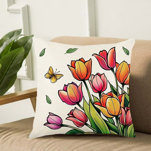 Decoración del hogar, decoración de habitaciones, decoración de paredes, funda de almohada con estampado de primavera, funda de cojín decorativa floral monogramada para sofá, cojines para el hogar, fu
