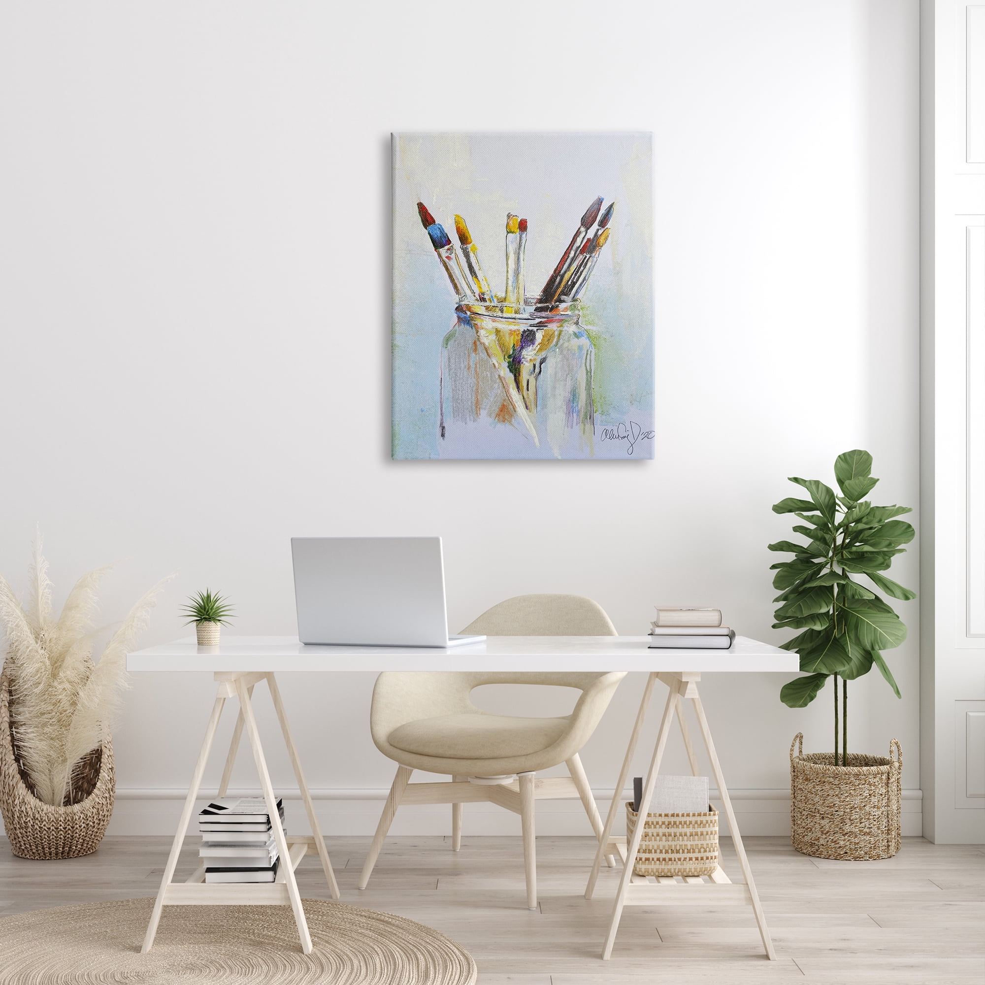 Design by Alan Segal Paintbrushes in Glass Jar Expressive Artist Tools 30" x 40" Painting Canvas Art Print, by Stupell Home Décor