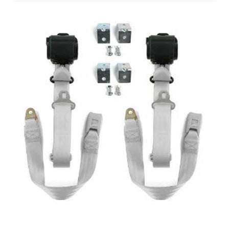 SafeTBoy Standard 3 Point Gray Retractable Bucket Seat Belt Kit with Bracketry & 2 Belts for 1928-1932 Early Cars