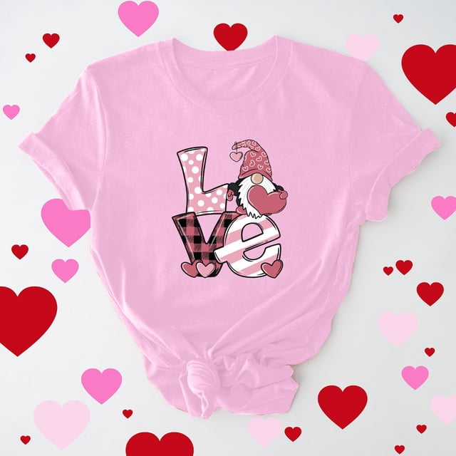 Meichang T-Shirts pour Femmes Chemise de la Saint-Valentin Manches Courtes T-Shirts Graphiques Cœur d'Amour T-Shirts de Vacances Hauts de la Saint-Valentin Manches Courtes Col Rond Blouses