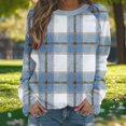 thumbnail image 3 of Women's Lightweight Sweatshirts Plaid Checkered Print Crewneck Pullover Long Sleeve Loose Christmas Casual Tops (L, Blue), 3 of 7