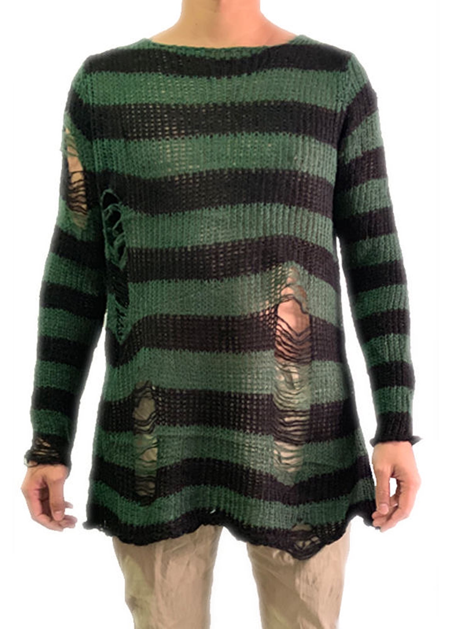 Sunisery Women Y2k Striped Oversized Sweater Pullovers Ripped Punk Gothic Grunge Long Sweaters Tops, Women's, Size: One size, Black