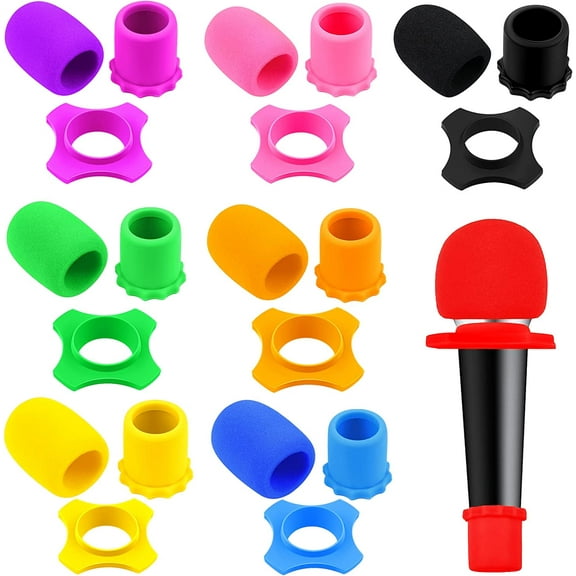 8 Set Microphone Cover Foam Mic Cover Microphone Windscreen Shakeproof Wireless Handheld Mic Protection Silicone Ring Anti Rolling Bottom Rod Sleeve Holder Foam Filter(Mixed)