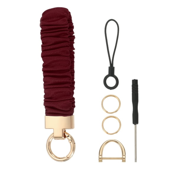 Keychain Wristlet, Scrunchie Key Chain Wristlet with D Ring Black for Car Key Holder and Gym for Purse, Burgundy