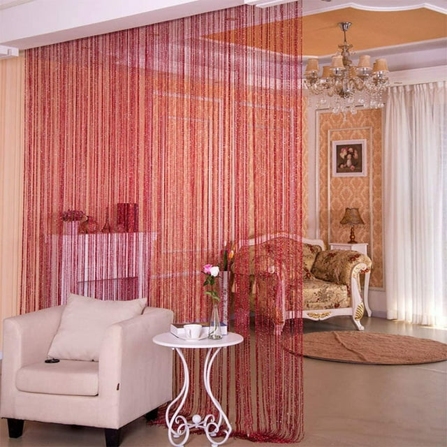 Yipa Sheer String Curtains Beads Thread Curtains Panels Glitter Tassel Window Drape Room Divider Fringe String Door Curtain
