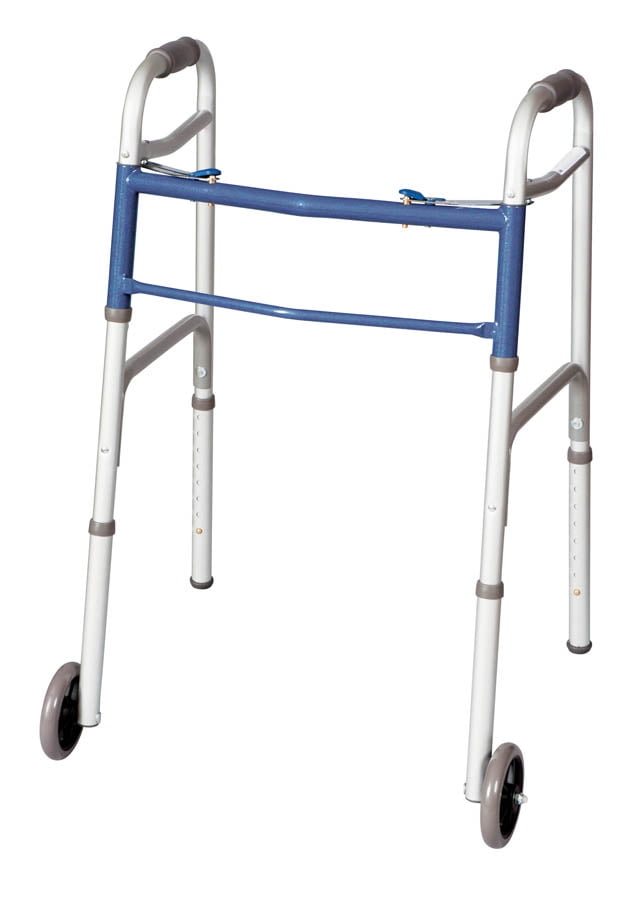 Carex Classics Foldable Dual Button Walker with 5 inch Wheels