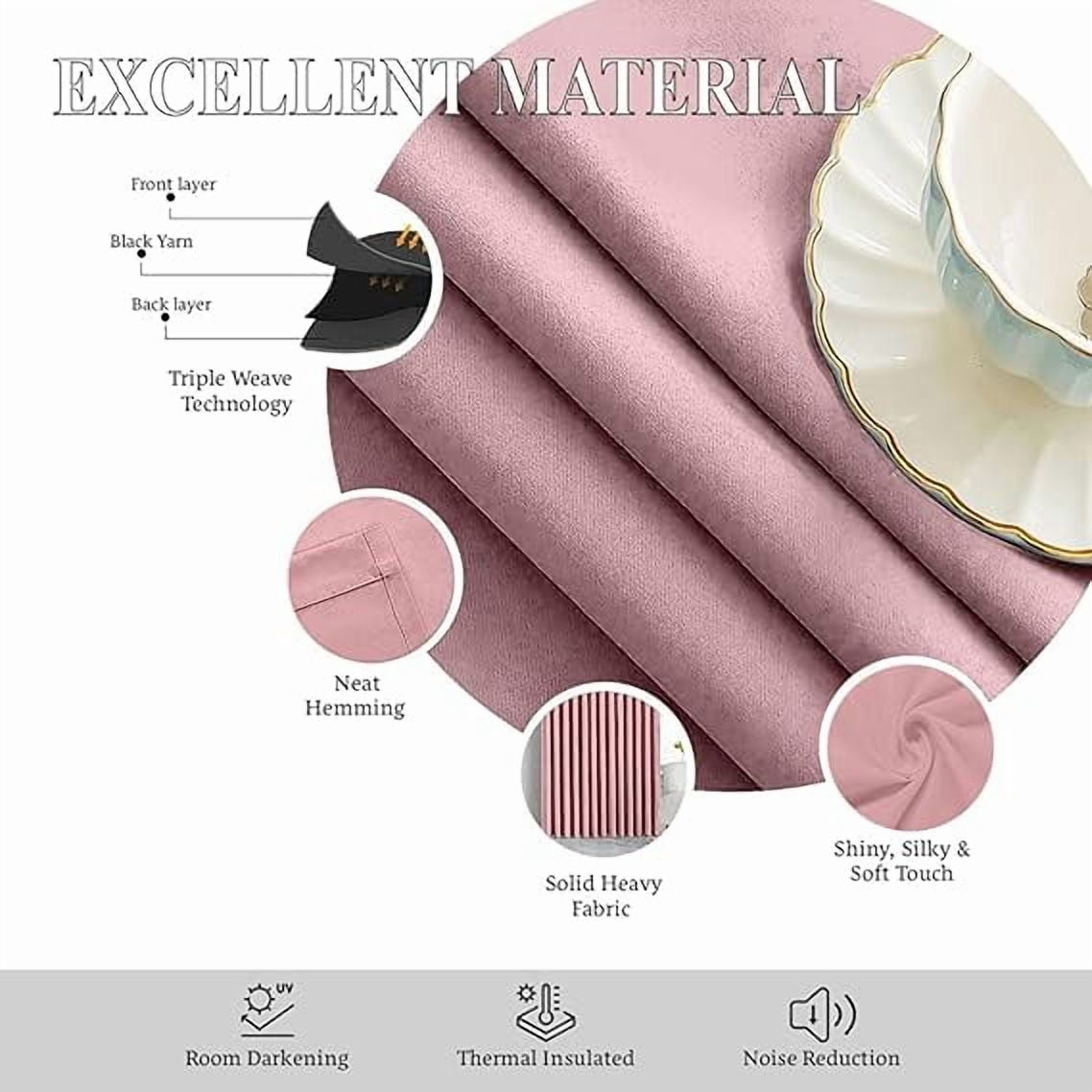 Homi Drapes Double Pinch Pleated Blackout Curtains – Thermal Insulated, Room Darkening Window Treatments Back Tab Curtains for Home or Office – 1 Panel with Hooks & Tiebacks (Baby Pink,52x45)