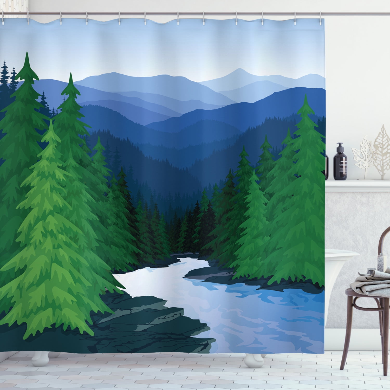 Northwoods Shower Curtain, Evening in the Mountains Oak Forest with