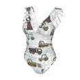 thumbnail image 4 of Yiaed Tractor and Dumper Print Women's Ruffled One Piece Swimsuit V Neck Swimwear Slimming Monokini for Woman-Small, 4 of 8