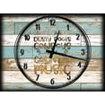 thumbnail image 1 of Large Teal White Wood Grain Wall Clock on Canvas Art Country Music Cowboy Boots Southern 12 x 16 Inch Wall Decor, 1 of 3