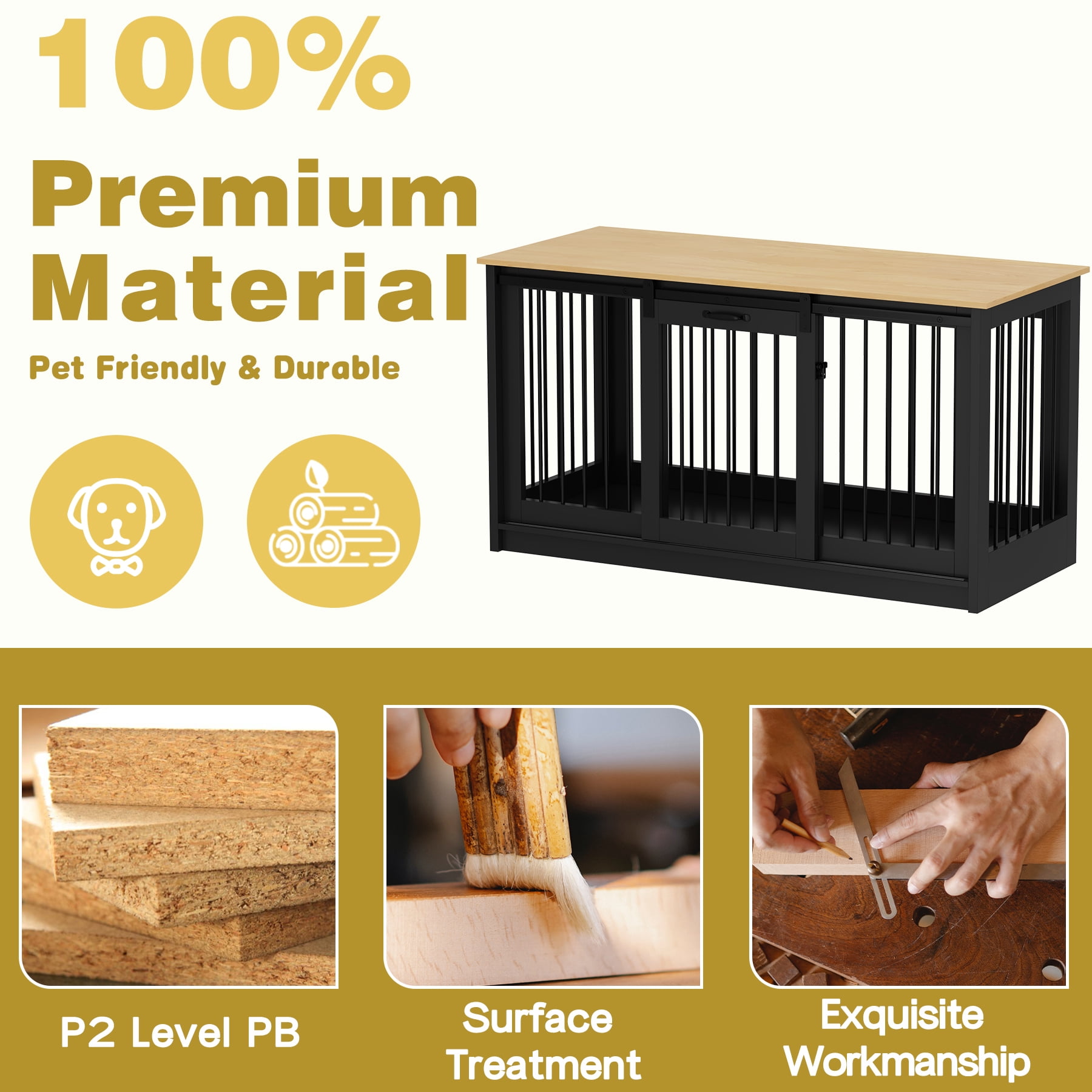 NARTRU 55.1" Dog Crate Kennel Cage Furniture with Sliding Door for Small, Medium and Large Dog, Black