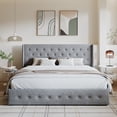 thumbnail image 2 of Amolife King Size Upholstered Lift up Storage Platform Bed Frame with Fabric Button Tufted Wingback Headboard, Light Gray, 2 of 12