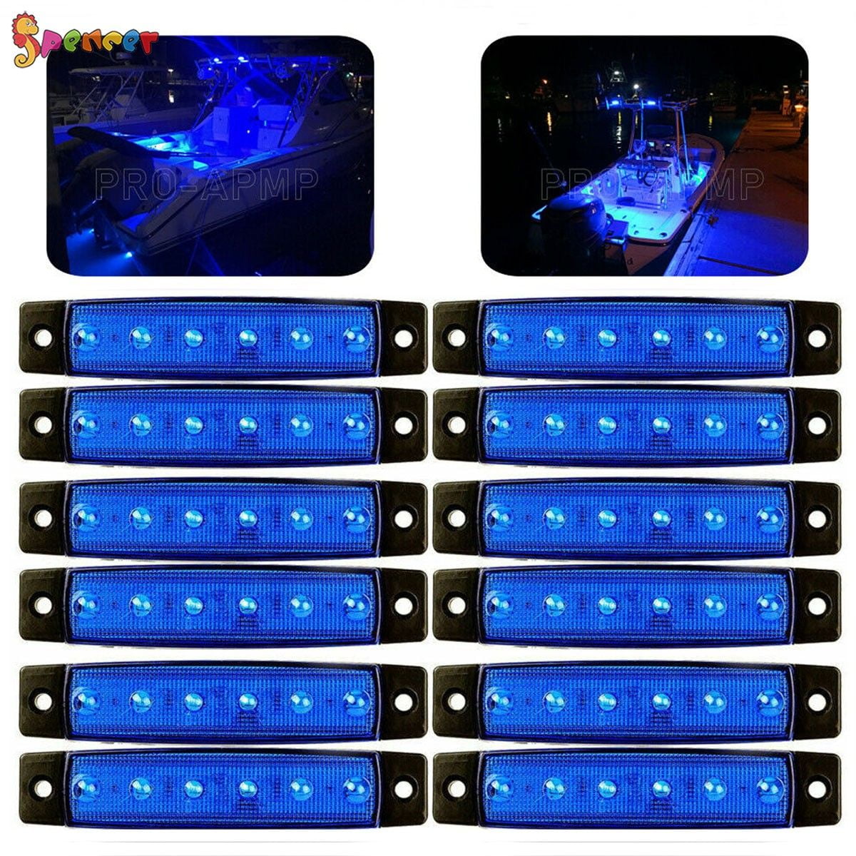 Spencer 12Pcs Marine Boat Interior Lights, 12V Waterproof Boat