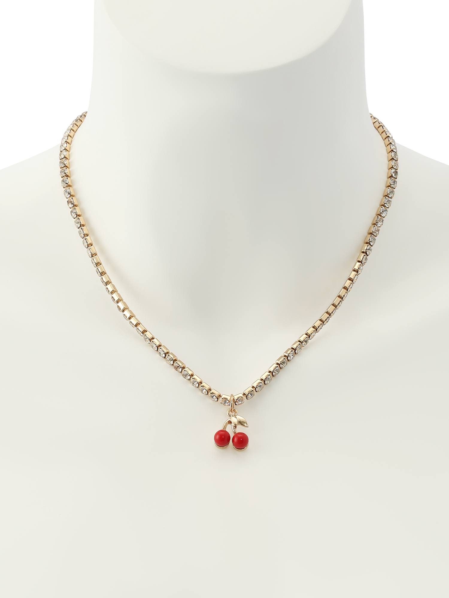 Madden NYC Women's Fashion Gold-Tone Cherry Pendant Tennis Necklace