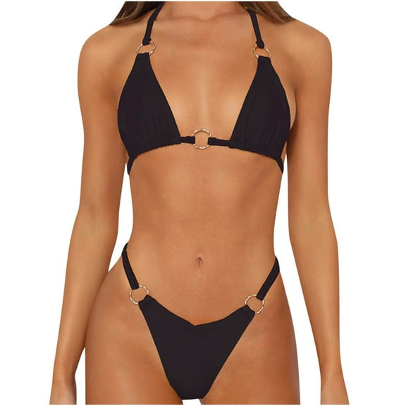 REORIAFEE Womens Swimsuits Tankini Resort Wear Swimsuit Split Swimwear Two Piece Set Black L