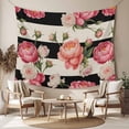 thumbnail image 2 of Flower Stripes Large Tapestry for Bedroom Wall Hanging Tapestry,Black White Geometric Pink Rose Floral Ceiling Backdrop Tapestries Poster Blanket Wall Decor for Teens Room Living Room Dorm 100" x 59", 2 of 8