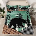 thumbnail image 2 of Feelyou Rustic Wildlife Bear Queen Sheet Sets, Checkered Buffalo Plaid Flat Sheet, Green Vintage Farmhouse Queen Fitted Sheet, Luxury Bedroom Decor, 4-Piece, 2 of 7