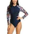 thumbnail image 2 of XMMSWDLA Mignon Maillot de Bain une Pièce pour Femmes Dames Mode Multicolore Imprimé Feuille Manches Longues Fermeture Éclair Maillot de Bain une Pièce pour Femmes Hauts de Tankini pour Femmes, 2 of 7