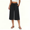 thumbnail image 2 of Miluxas Women's Plus Size Wide Leg Capri Pants High Waist Drawstring Business Casual Loose Cropped Culottes with Pockets Lightweight Breathable Black, 2 of 6