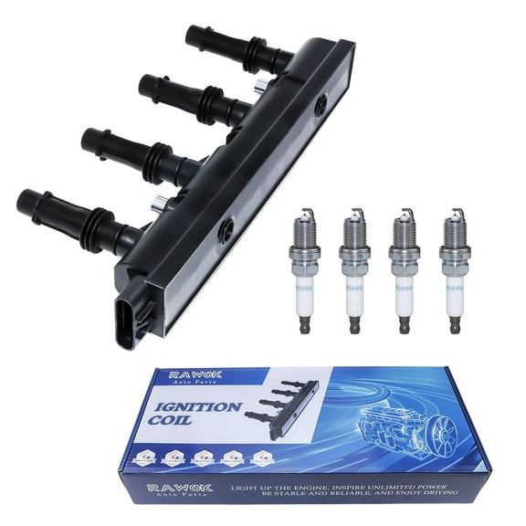 RAWOK Ignition Coil UF669 and 4 Double Iridium Spark Plugs 1675 Compatible with 2011-2015 Chevy Cruze Limited 1.4L, 2012-2020 Sonic Trax 1.4L, 2013-2021 Buick Encore 1.4L, D521C PFR7S8EG 55577898