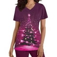 thumbnail image 5 of Feancey Women's Plus Size Scrubs Tops Trendy Christmas Tree Print Medical Scrub Shirts Holiday Casual Short Sleeve Working Uniforms with Pockets Multicolor L, 5 of 5