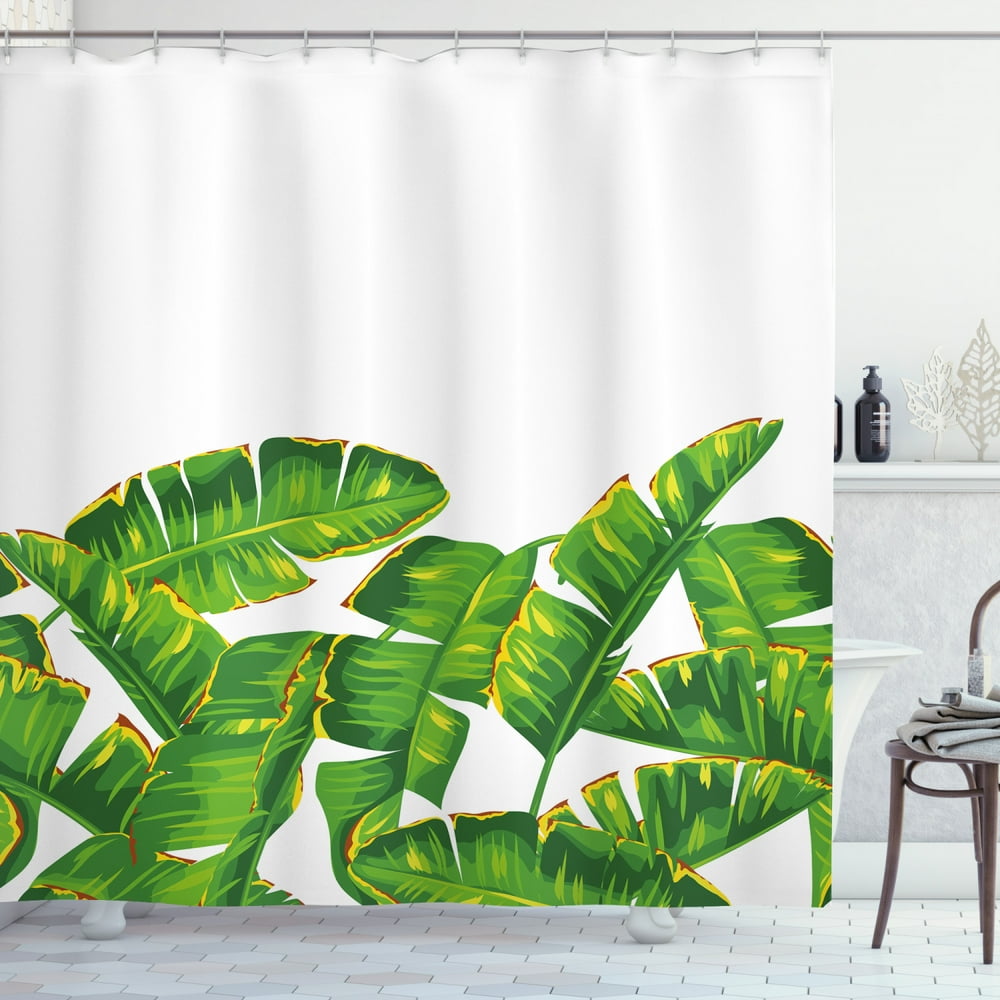 Botany Shower Curtain, Vibrant Tropical Climate Large Leaves Habitat