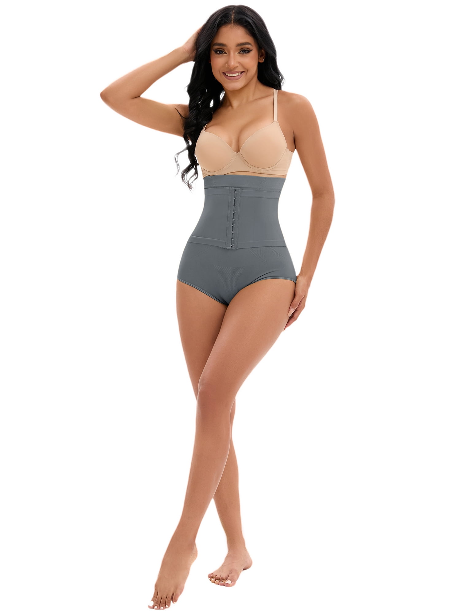 Unique Bargains Women's Front Hook Closure Briefs High Waist Shaperwear Panties L Blue