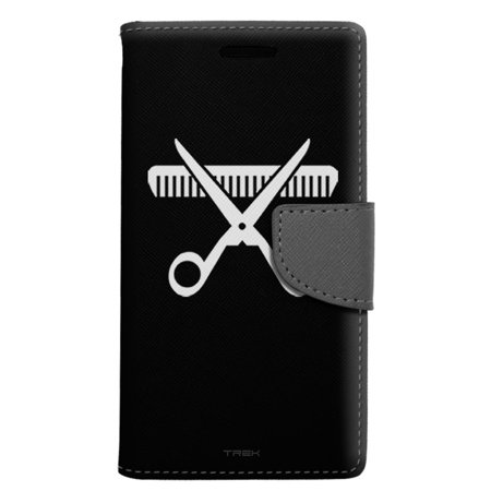 Lg K10 Wallet Case Silhouette Hair Stylist Scissor And Comb On