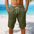 thumbnail image 2 of Mens Casual Soft Linen Long Shorts Knee Length Sport Running Lounge Work Shorts Capri Pant Summer Beach Casual Drawstring Shorts with Pockets Army Green M, 2 of 6