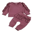 thumbnail image 1 of PENGXIANG 2PCS Newborn Infant Kids Baby Girls Long Sleeve Ruffle Top and Pants Fall Winter Outfits Red 18-24 Months, 1 of 6