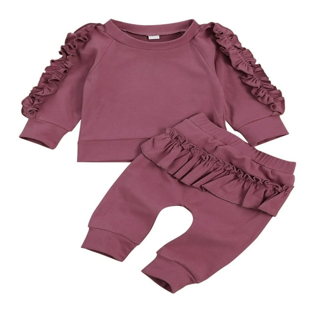 PENGXIANG 2PCS Newborn Infant Kids Baby Girls Long Sleeve Ruffle Top and Pants Fall Winter Outfits Red 18-24 Months