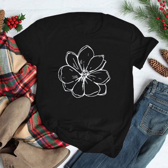 DondPO T Shirts for Women Graphic Tees for Women Women T ShirtShort-sleeve O-NeckCasualFashion Pullover T-shirt Summer Tops Womens Tops Black L