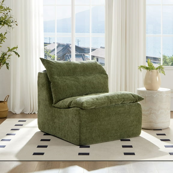 Single Chair Sofa Lounge Chair With Backrest Fully Compressed Sofa Suitable For Living Room, Bedroom, Green