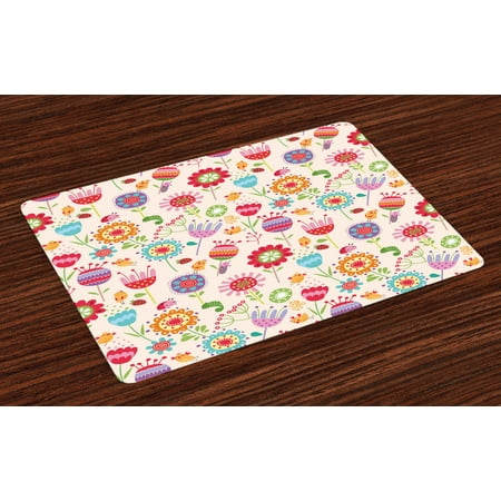 

Floral Placemats Set of 4 Cartoon Drawing Style Ladybug Strawberry Bird Caterpillar Vibrant Colored Characters Washable Fabric Place Mats for Dining Room Kitchen Table Decor Multicolor by Ambesonne