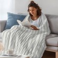 thumbnail image 3 of Sage Green Striped Throw Blanket, Flannel Fleece Blanket with Striped Design for Couch, Sage Green White Stripes Farmhouse Soft Breathable All Season Plush Blankets for Sofa Office Bed 50"x60", 3 of 9