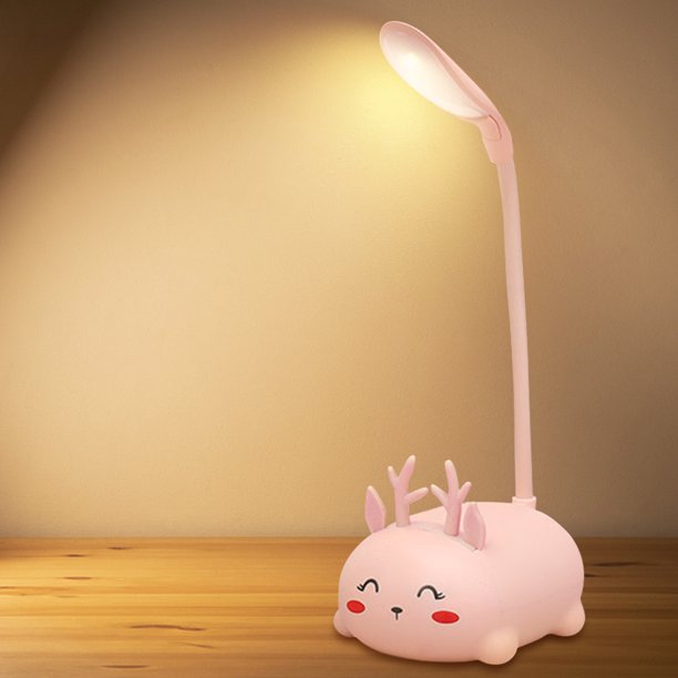 Mini lámpara de mesa de alce recargable por USB de noche LED de animales de dibujos animados decoración del dormitorio del hogar