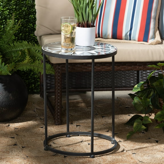 Baxton Studio Kaden Modern and Contemporary Multi-Colored Glass and Black Metal Outdoor Side Table