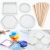 iMeshbean 4 Pack DIY Coaster Silicone Mold Epoxy Resin Coaster Molds with 20 Wooden Sticks for Casting Craft DIY Tool Kit